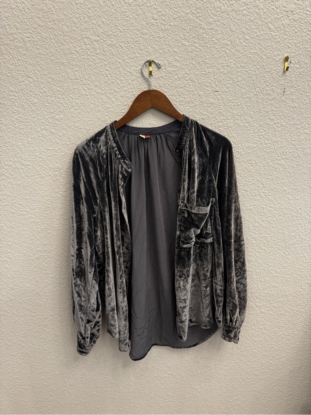 Anthropologie Pilcro Gray Crushed Velvet Button-Down Shirt